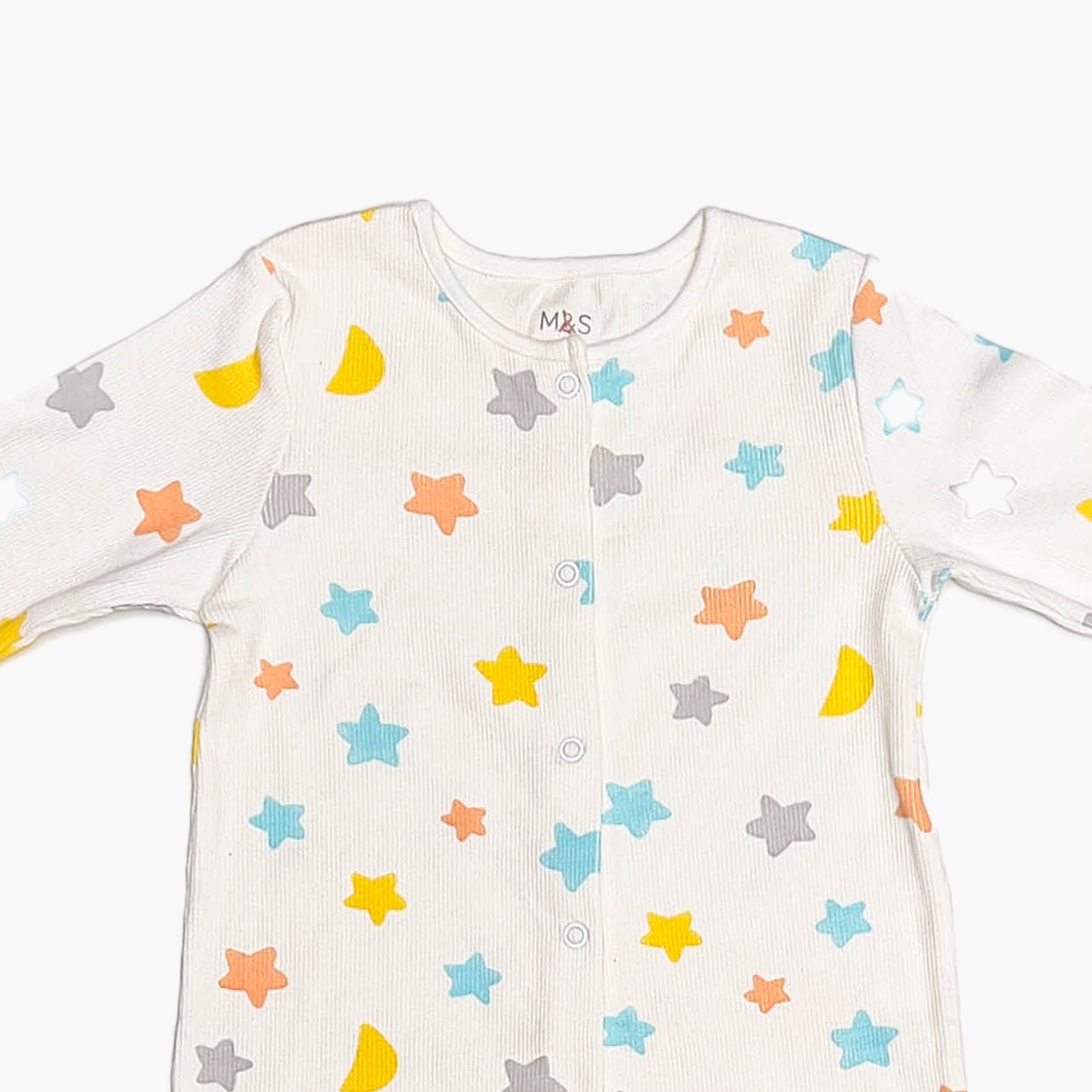 WHITE STARS RIBBED ROMPER