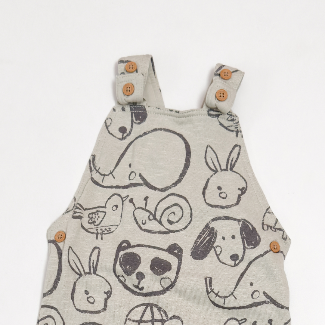 SAGE GREEN ANIMAL PRINTED DUNGAREE