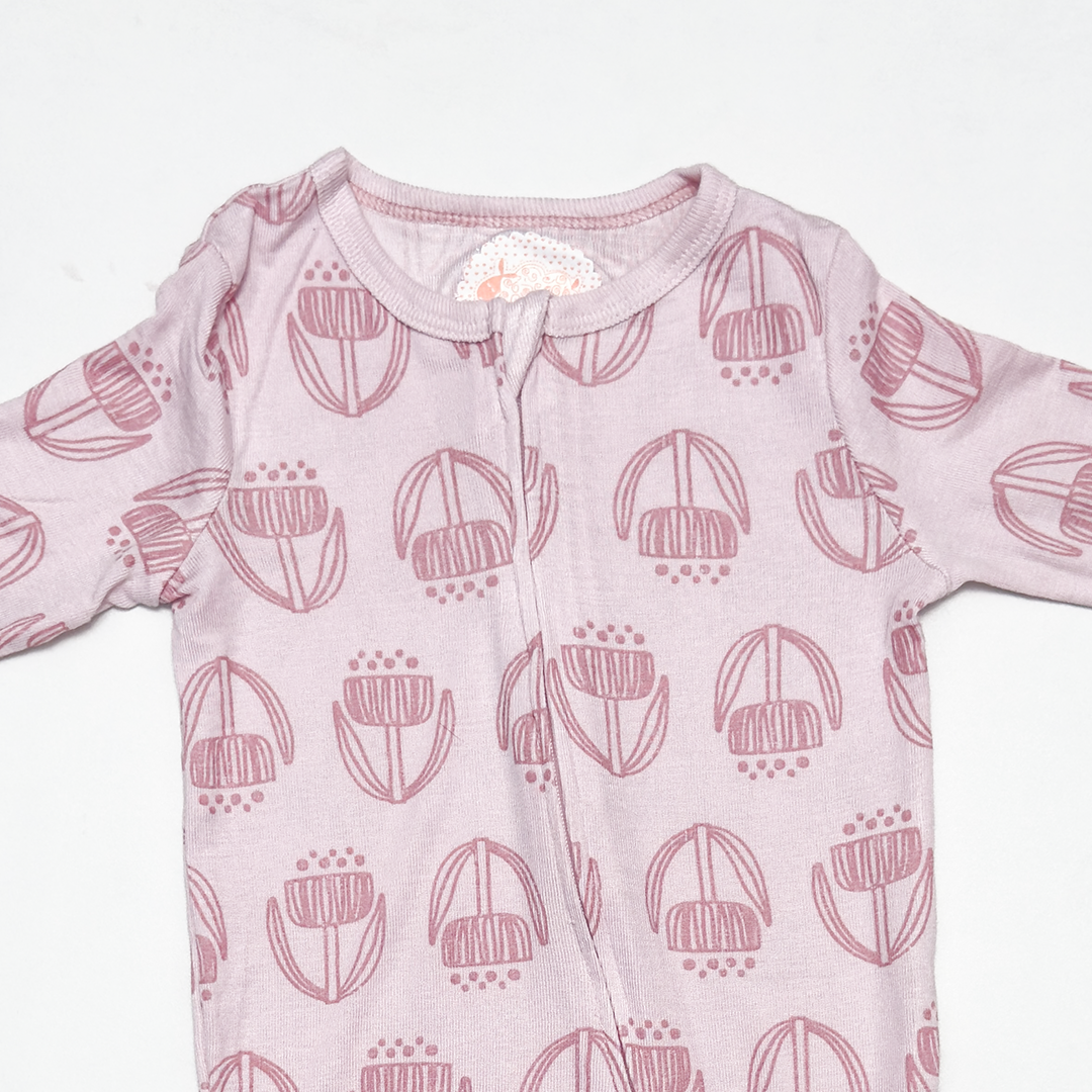PINK PRINTED VISCOUS ZIPPER SLEEPSUIT