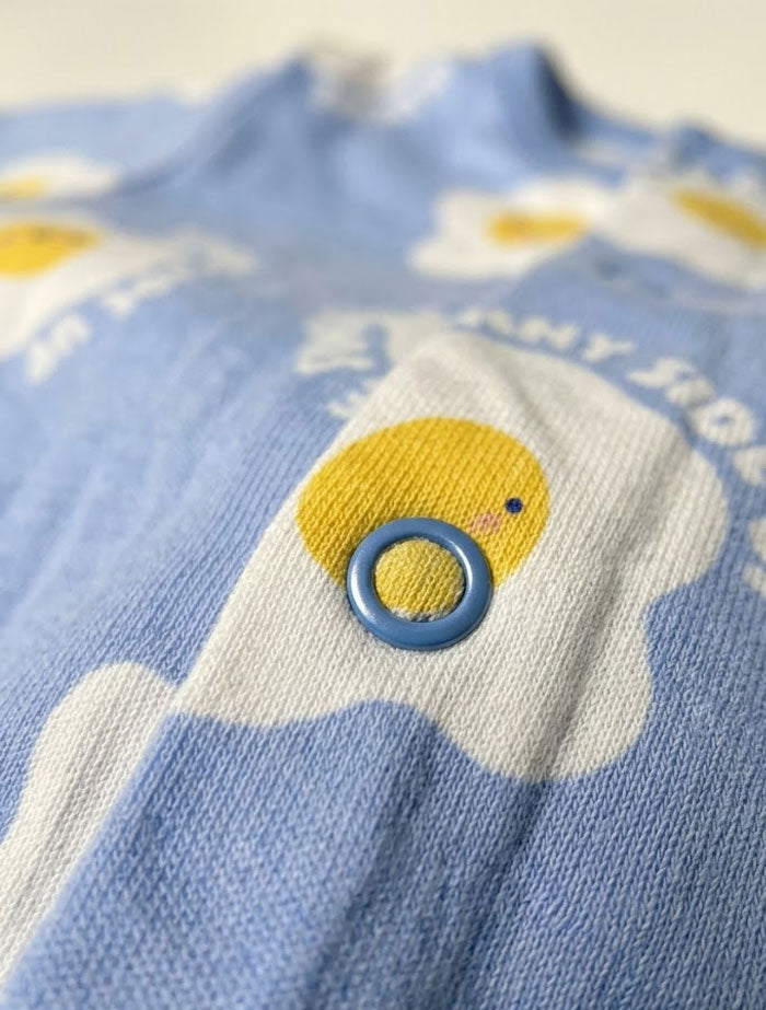 Sunny side up blue button sleepsuit