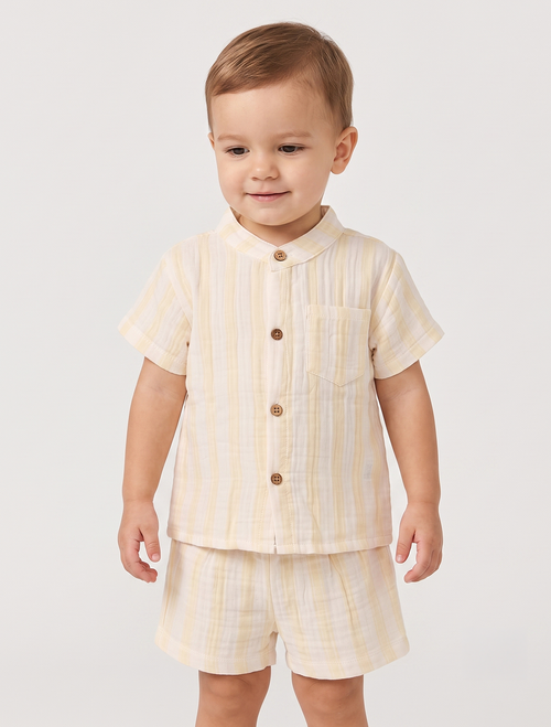 Striped Muslin Shirt & Shorts Co-ord Set – Butter Yellow