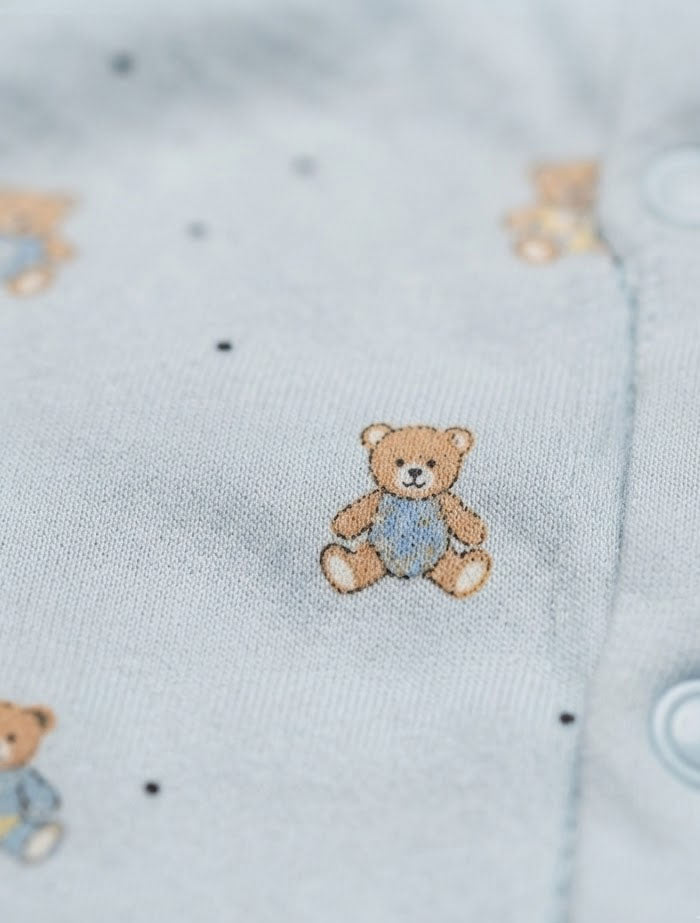 Blue bear printed button sleep suit