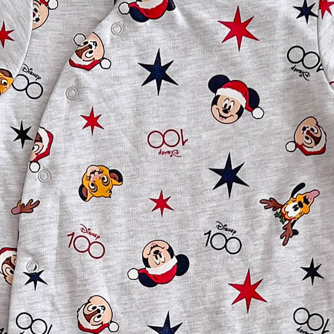 GREY CHRISTMAS DISNEY PRINT SLEEPSUIT