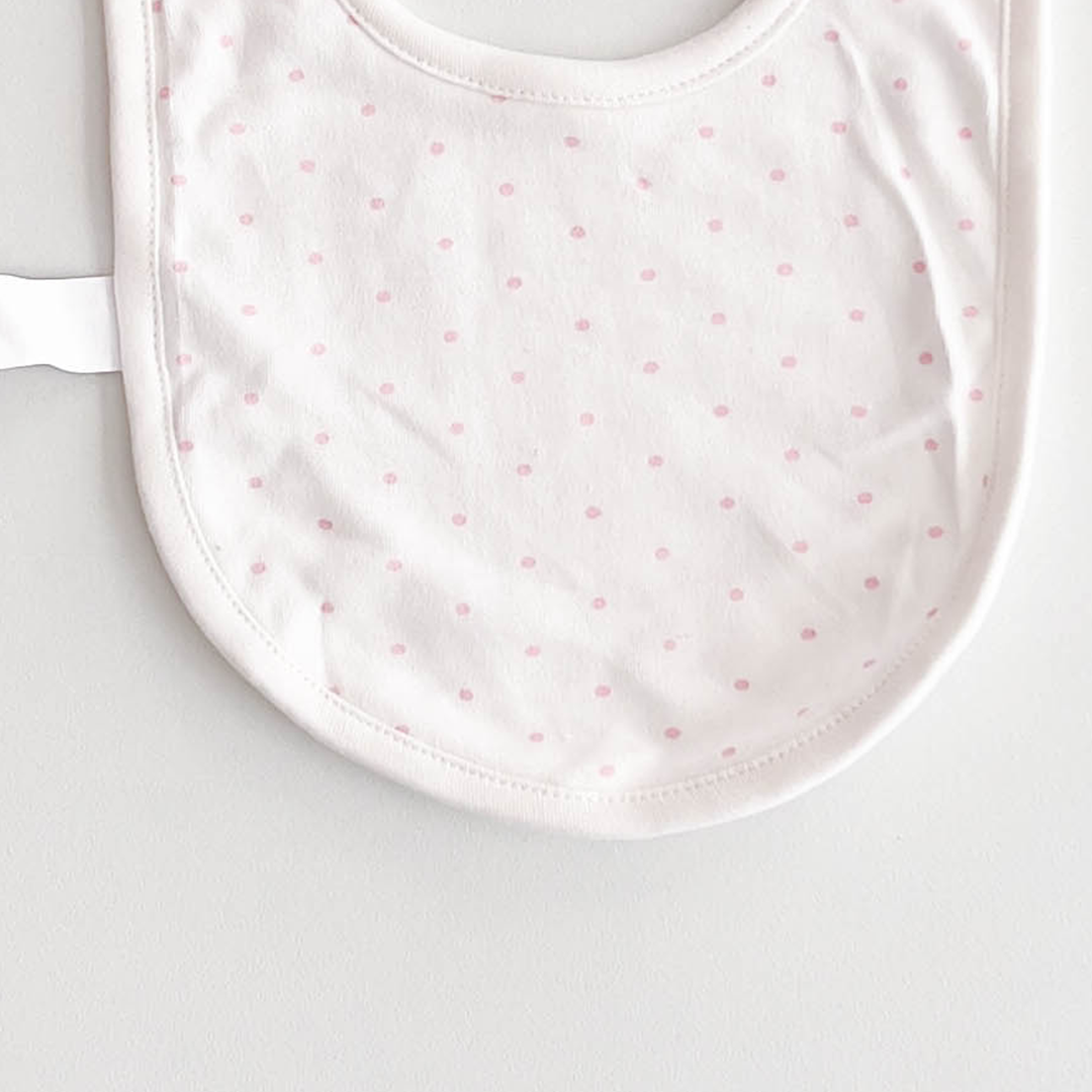 WHITE AND PINK DOTTED BIB