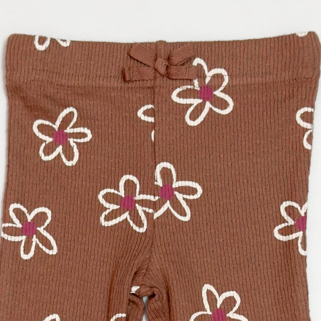 BROWN FLORAL RIBBED PANTS