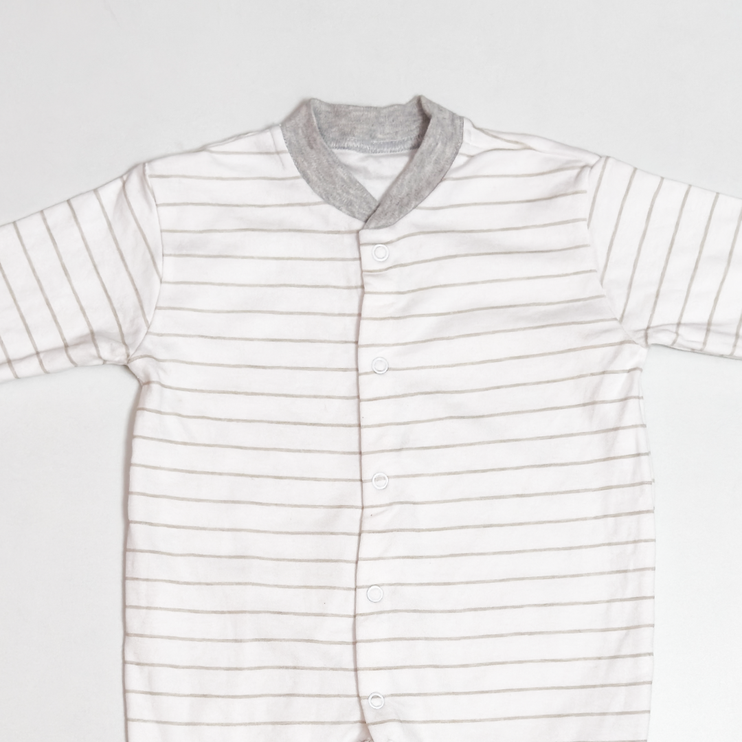 WHITE AND GREY STRIPED SLEEPSUIT