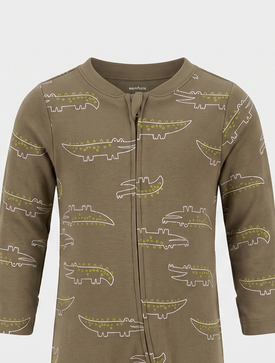 Olive green printed zipper sleepsuit