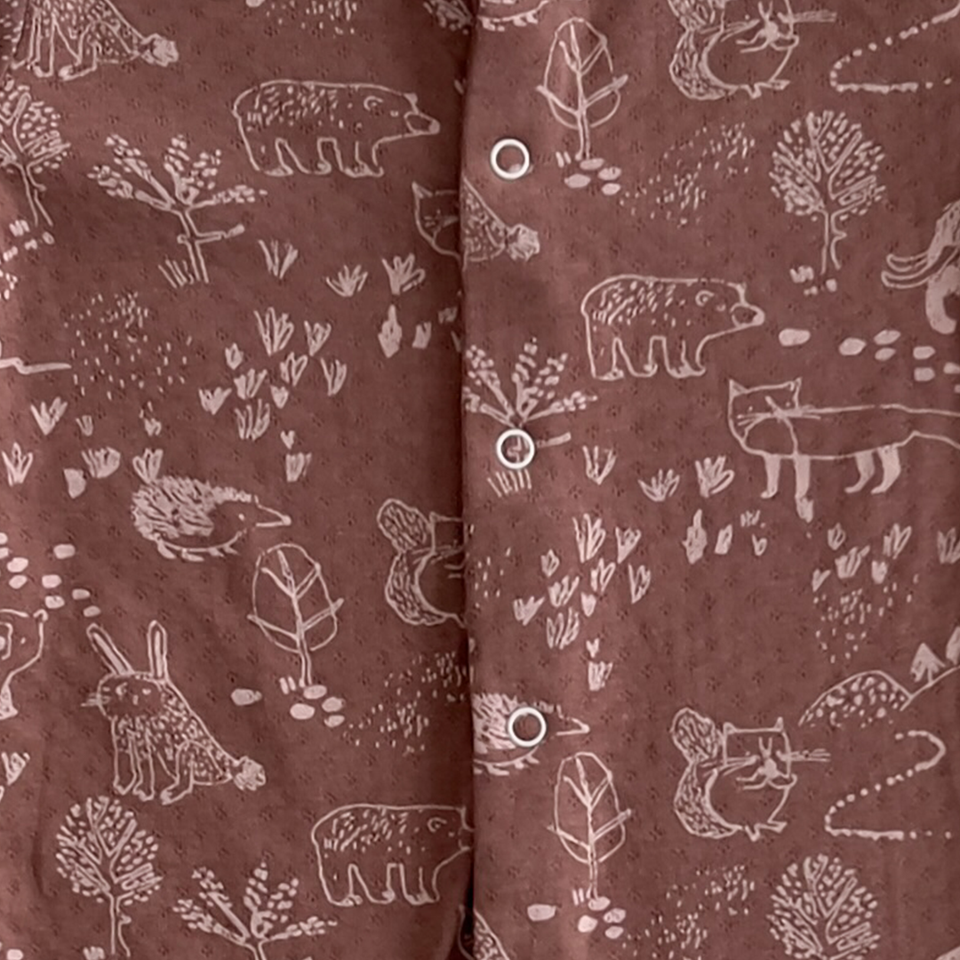 BROWN ANIMAL PRINTED SLEEPSUIT