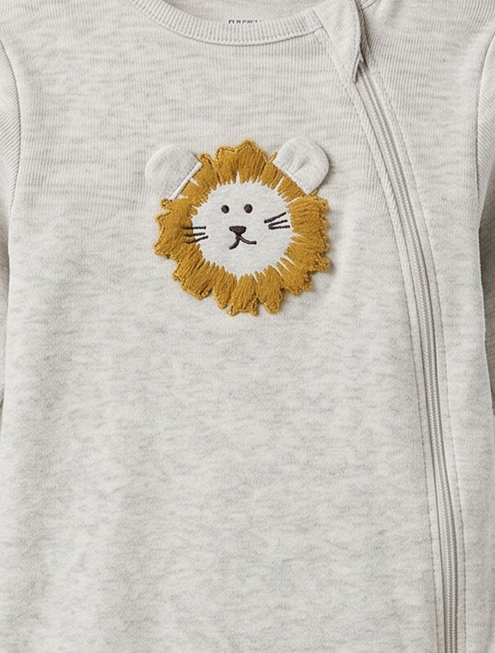 Beige lion zipper sleep suit