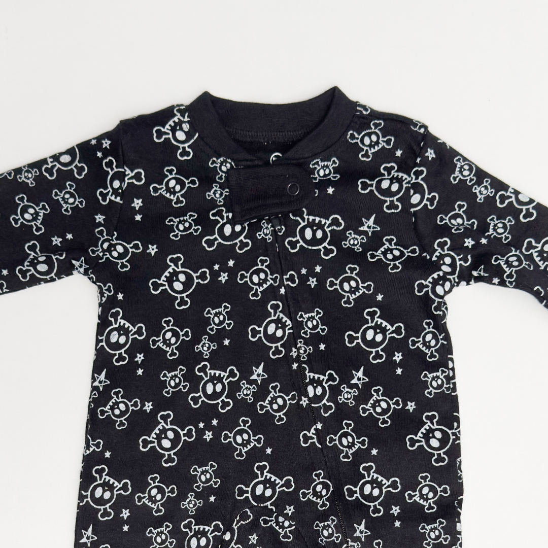BLACK PRINTED ZIPPER SLEEPSUIT