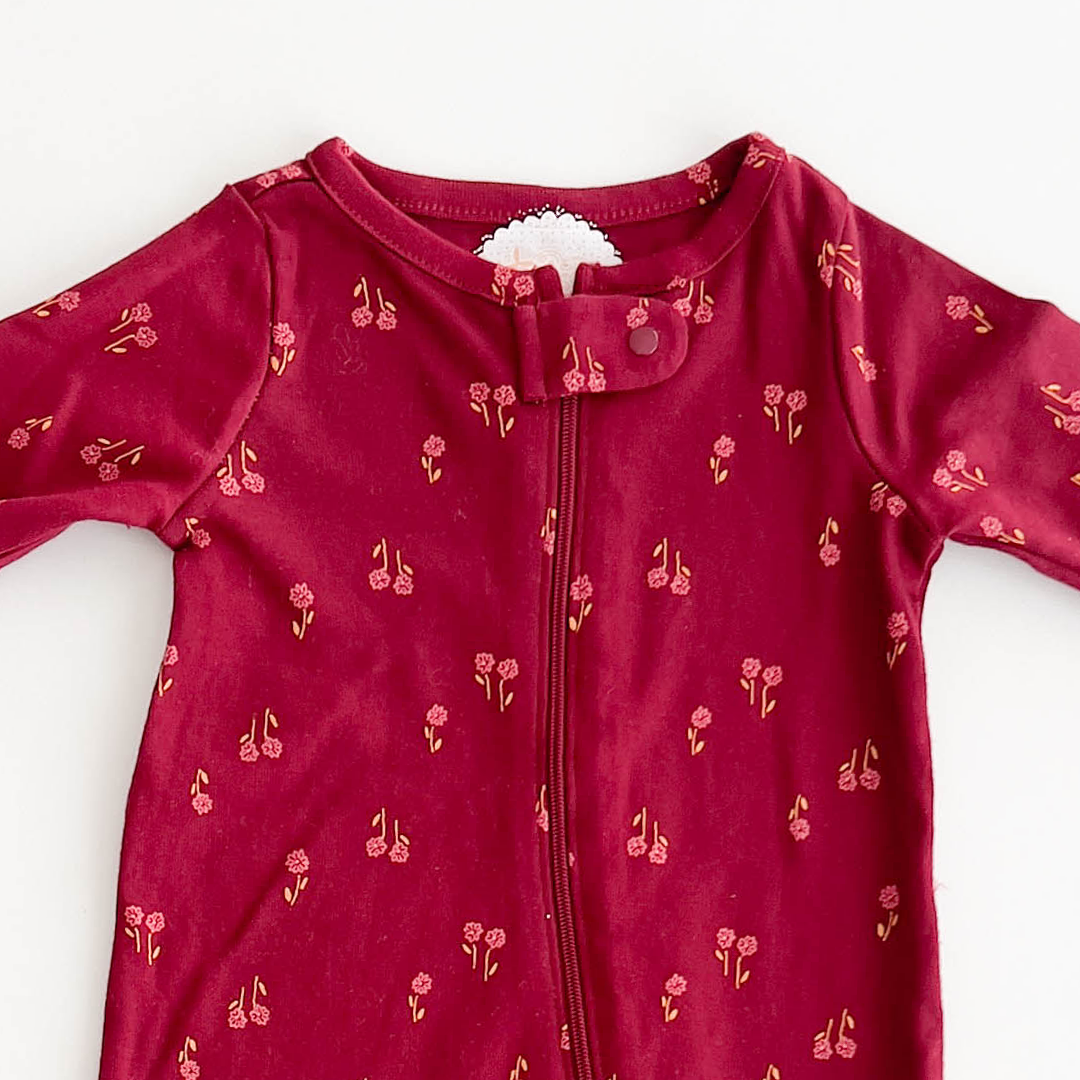 MAROON FLORAL PRINTED SLEEPSUIT