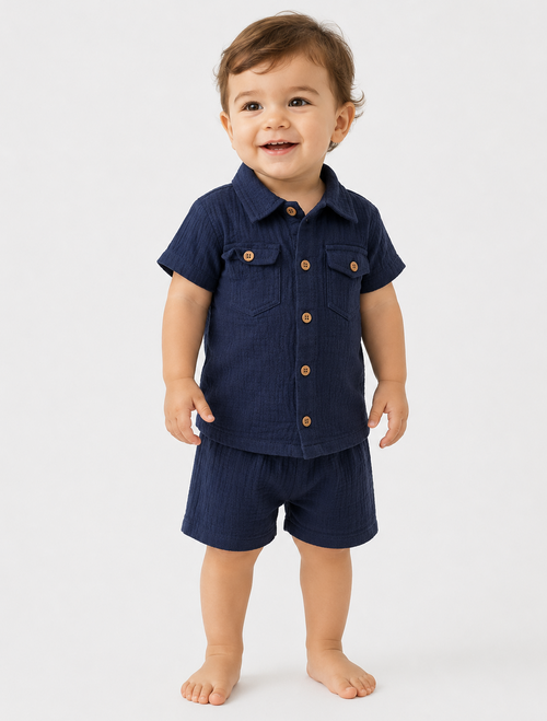 Muslin Shirt & Shorts Co-ord Set – Midnight Navy