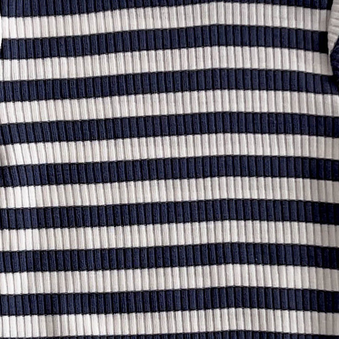 WHITE AND NAVY BLUE STRIPES RIBBED ONESIE