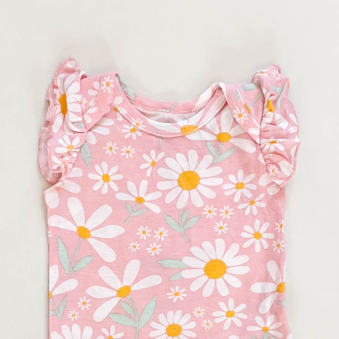 PINK FLORAL RUFFLED ONESIE