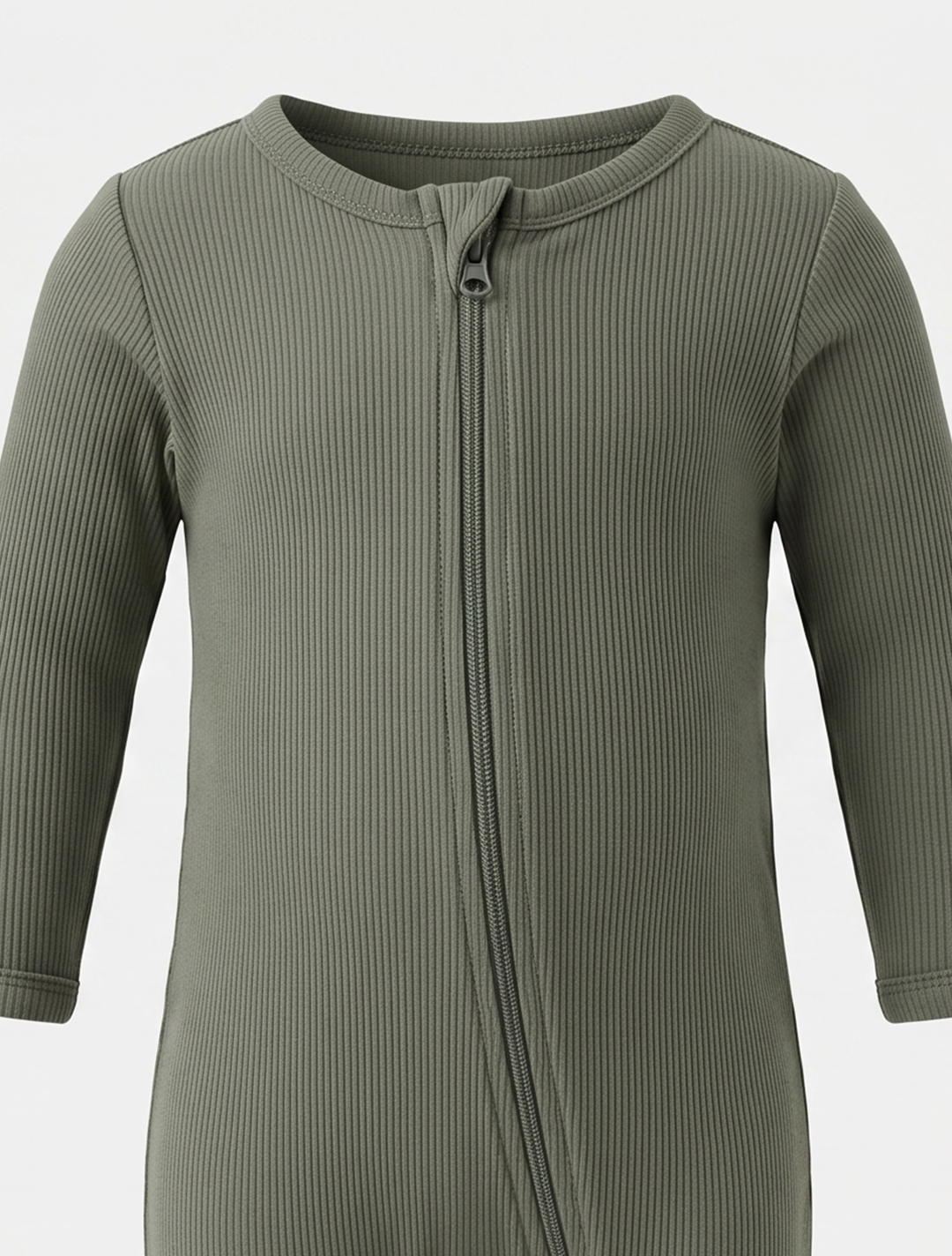 Olive green ribbed zipper sleepsuit