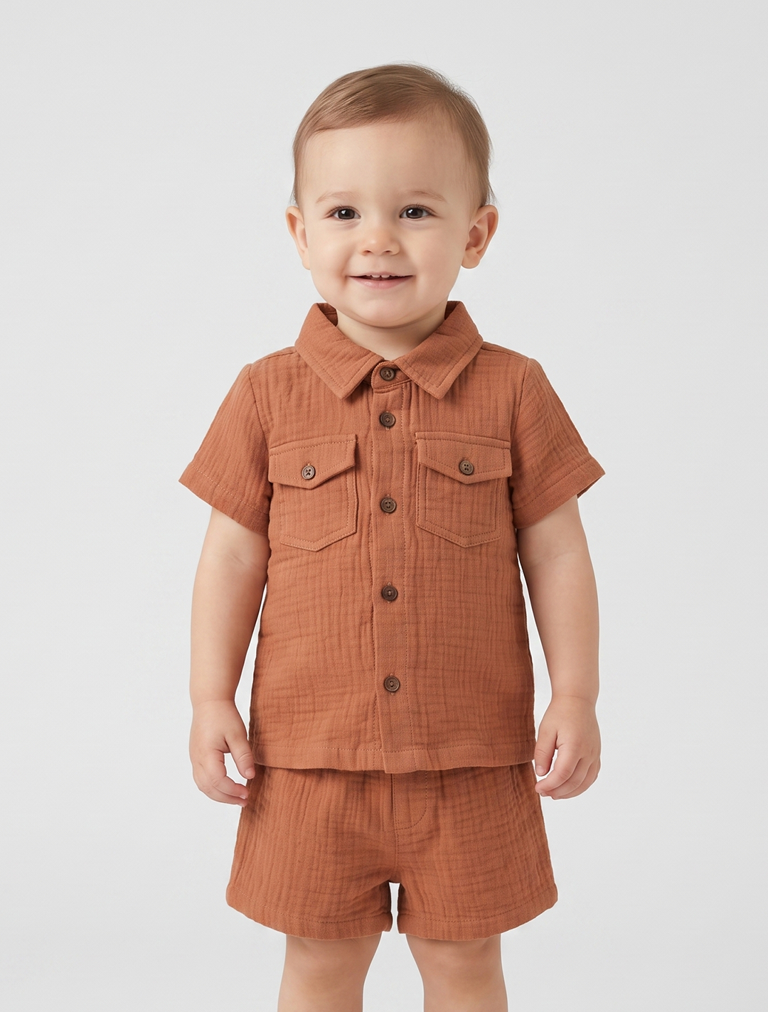 Muslin Shirt & Shorts Co-ord Set – Rust