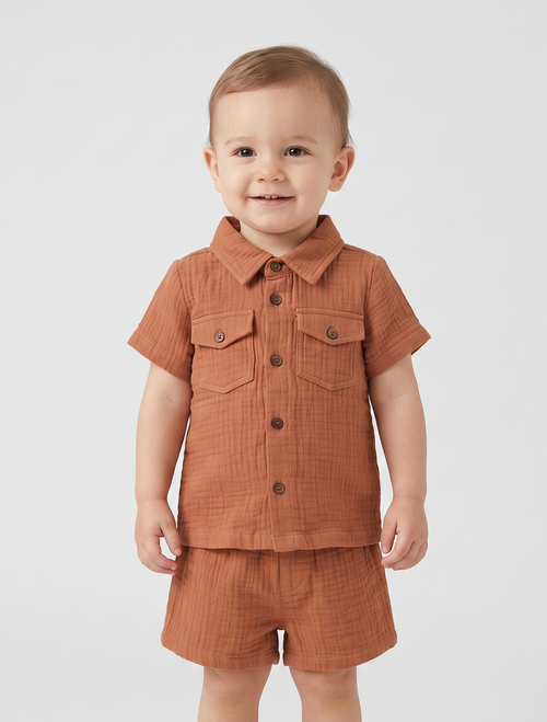 Muslin Shirt & Shorts Co-ord Set – Rust