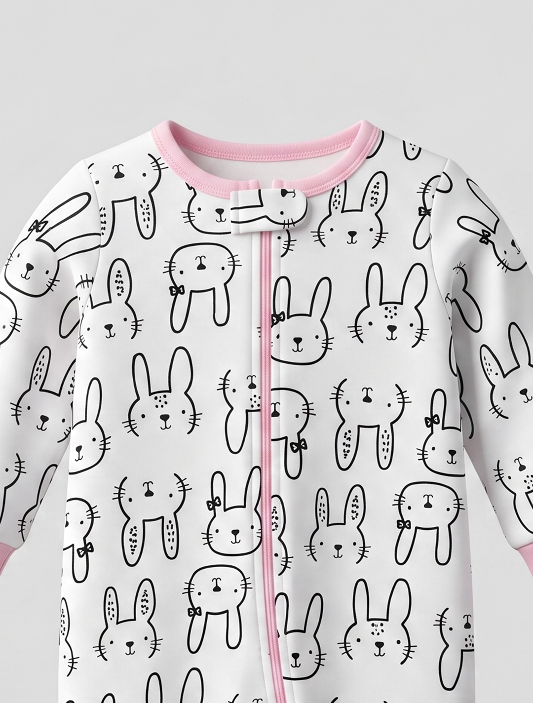 Pink and white bunny zipper sleepsuit