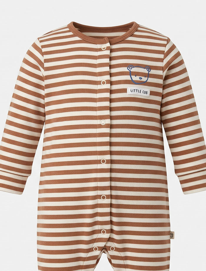 Brown and white stripes button sleep suit
