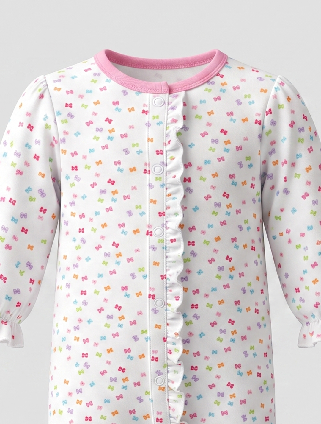 Pink ruffles printed zipper sleepsuit