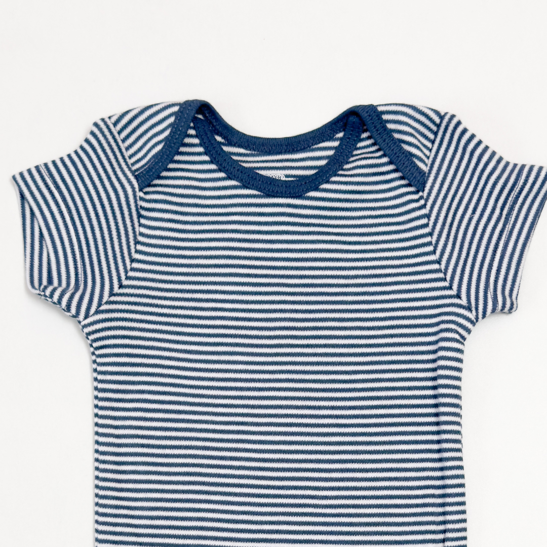 WHITE AND BLUE STRIPED ONESIE