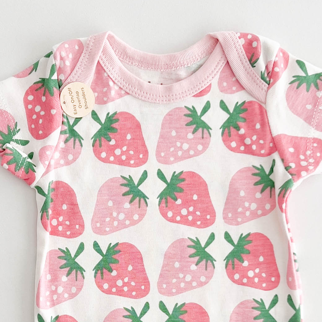 PINK STRAWBERRY PATTERNED ONESIE