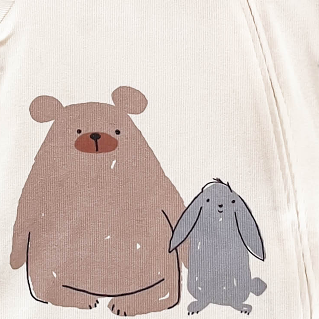 IVORY  PRINTED ZIP RIBBED JUMPSUIT