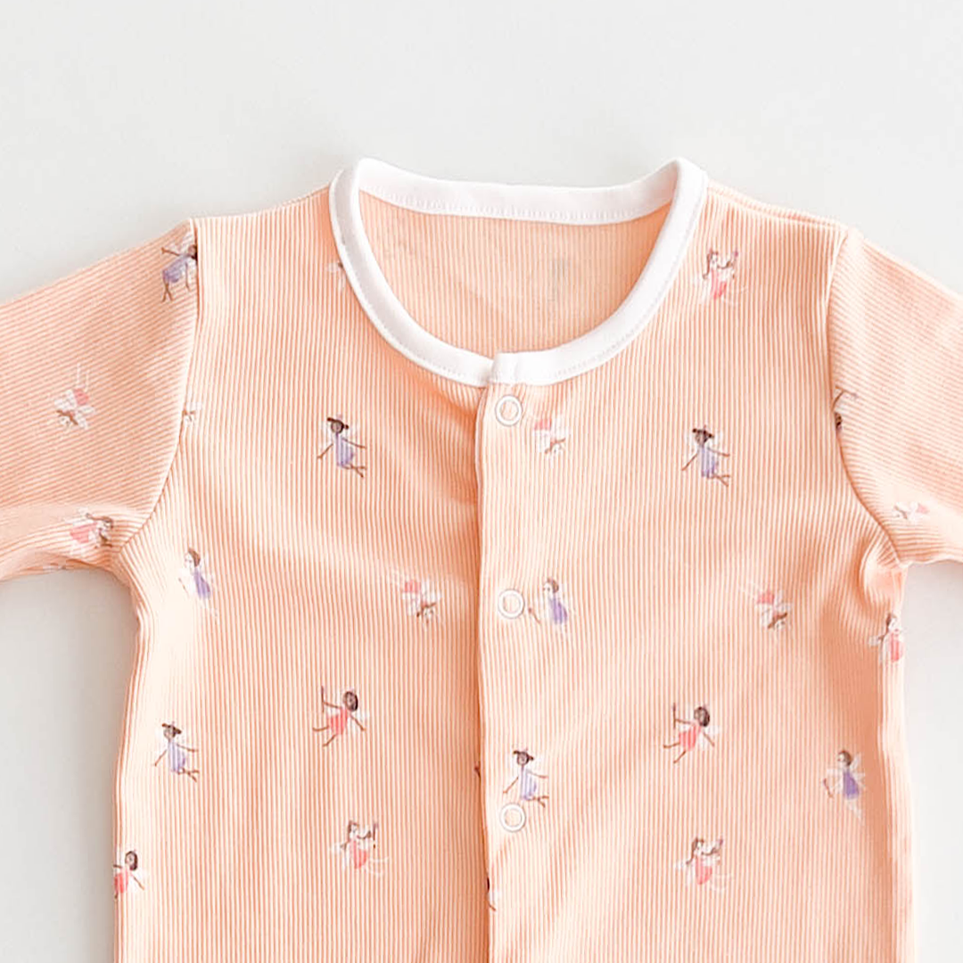PASTEL ORANGE RIBBED SLEEPSUIT