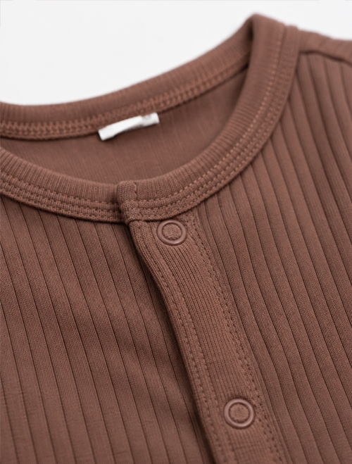 Brown ribbed button romper