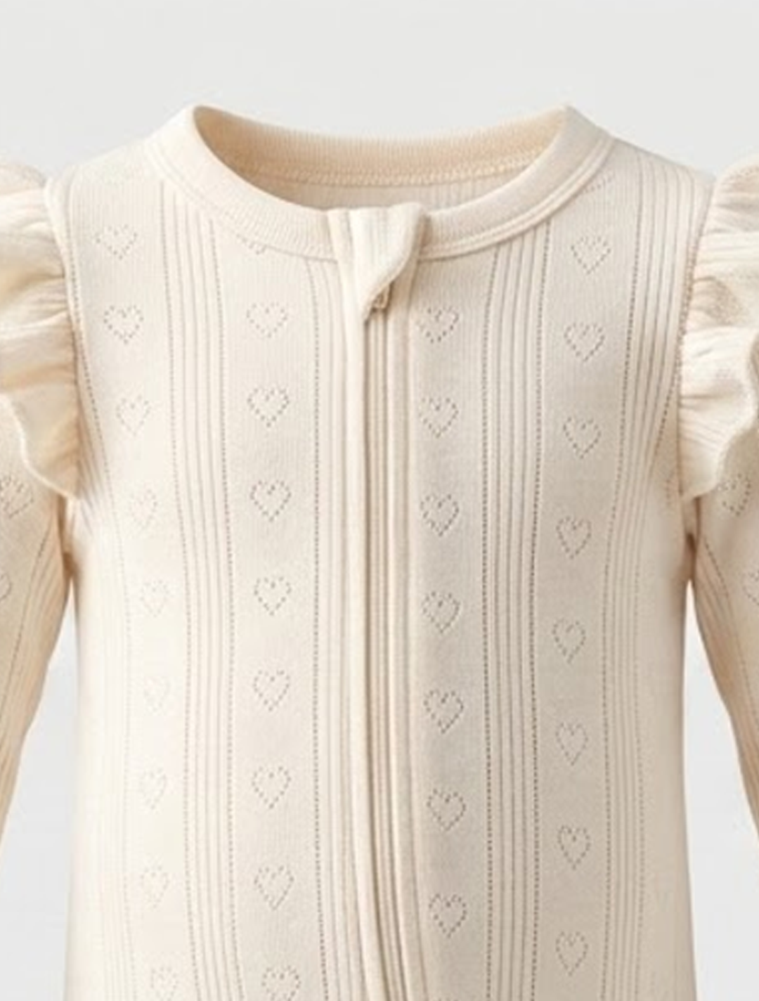 Beige pointelle ruffles sleepsuit
