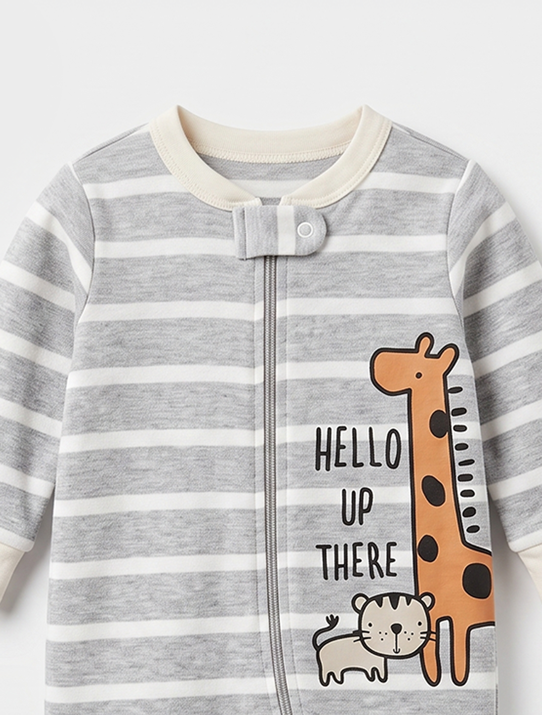 Grey striped giraffes sleepsuit
