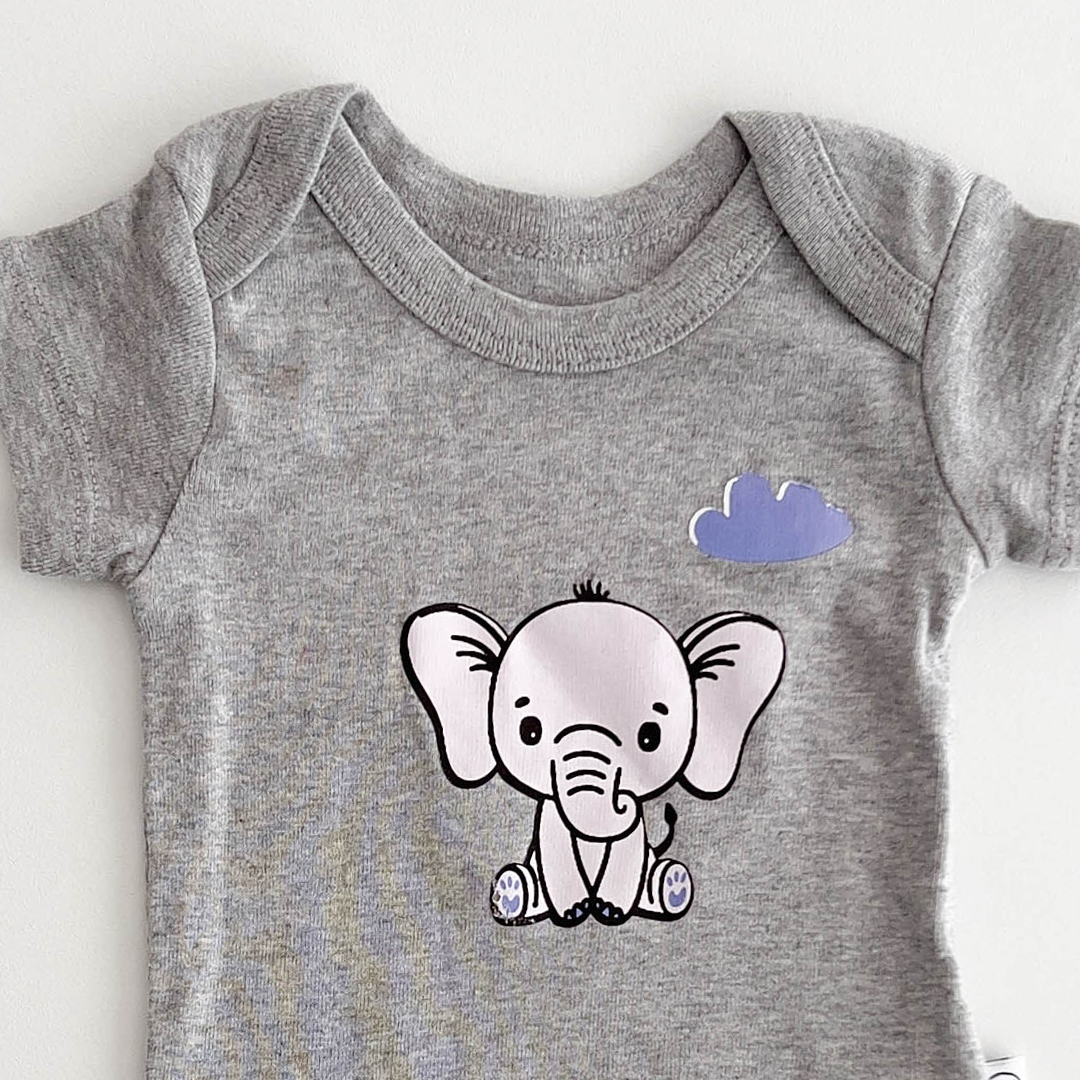 GREY ELEPHANT PRINTED ONESIE