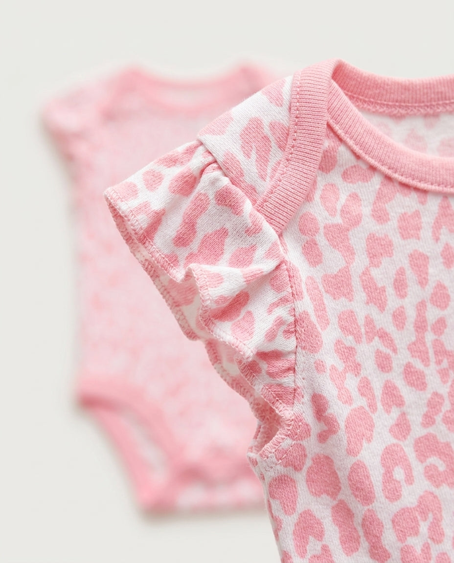 Pink patterned ruffles onesie