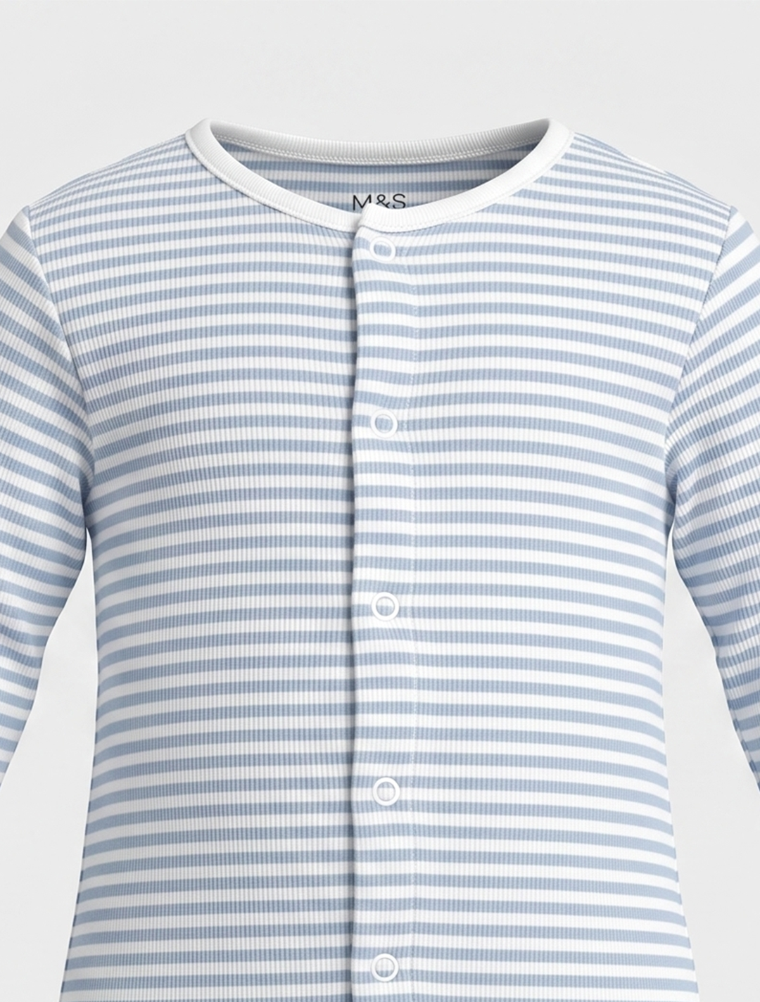 Blue and white striped ribbed sleepsuit