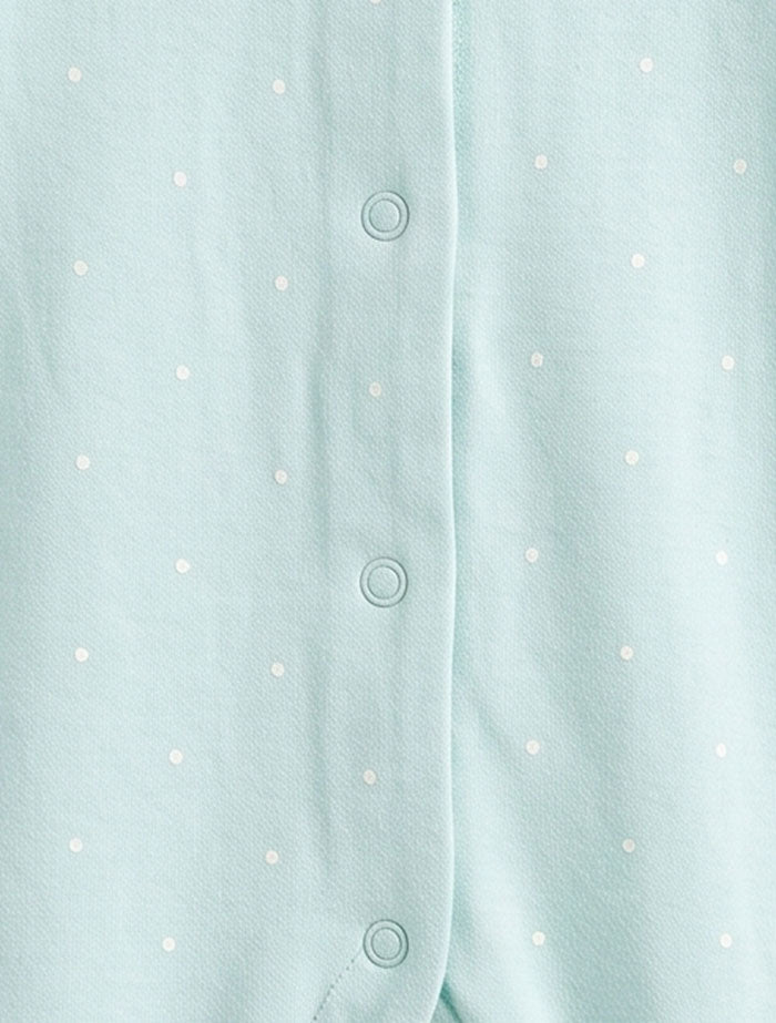 Blue polka dotted button sleep suit