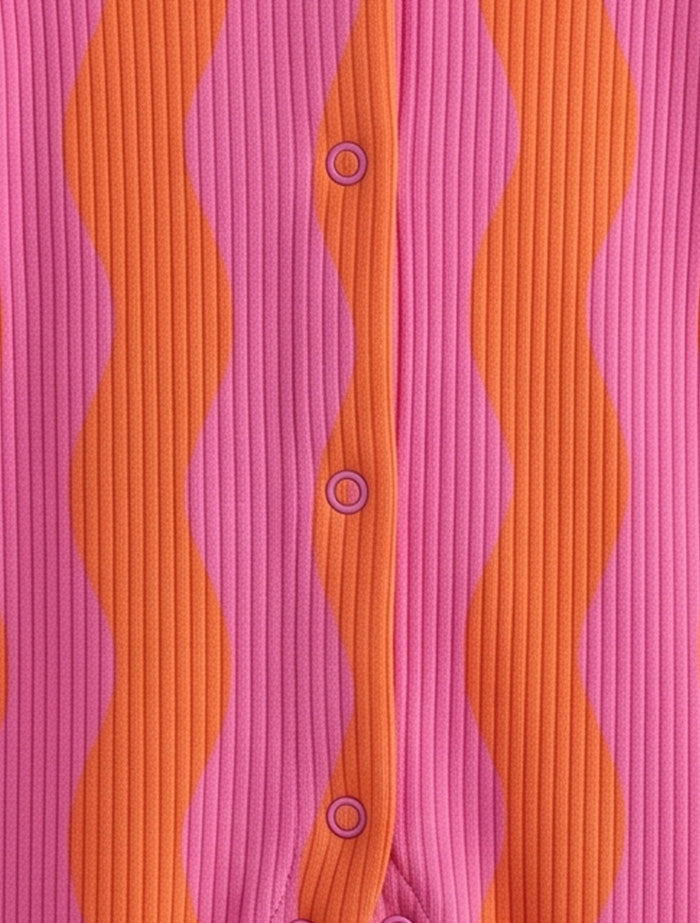 Pink orange ribbed stripes sleepsuit