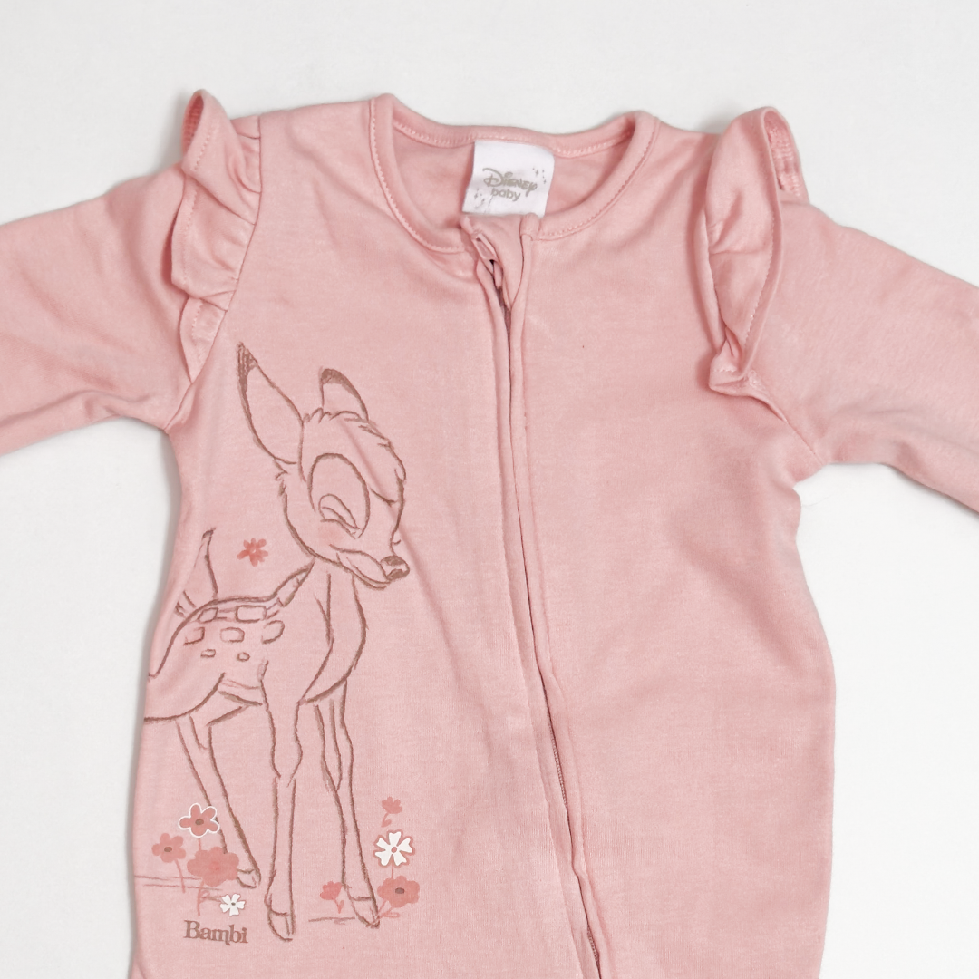 PINK RUFFLED BAMBI ZIPPER SLEEPSUIT