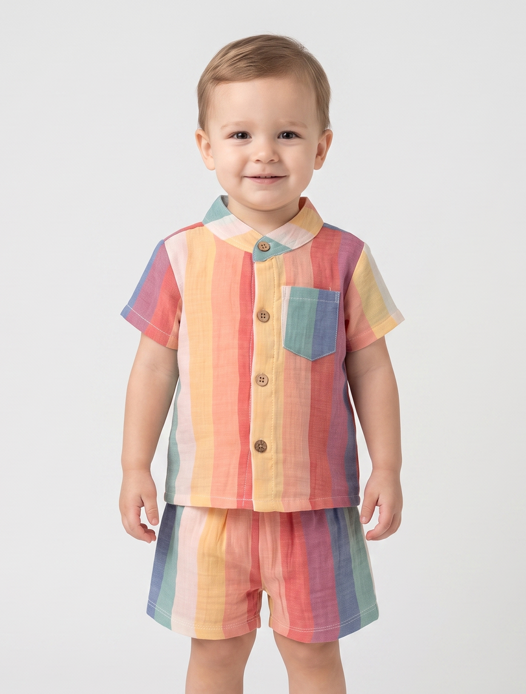 Rainbow Stripe Muslin Shirt & Shorts Co-ord Set