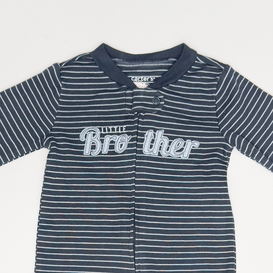 DARK GREY STRIPPED SLEEPSUIT
