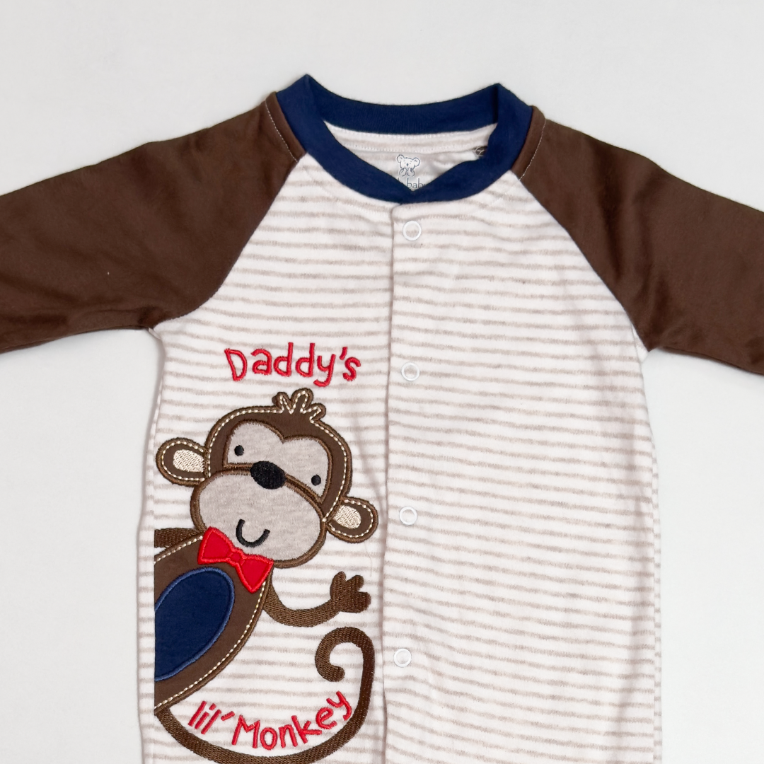 BROWN MONKEY STRIPED SLEEPSUIT