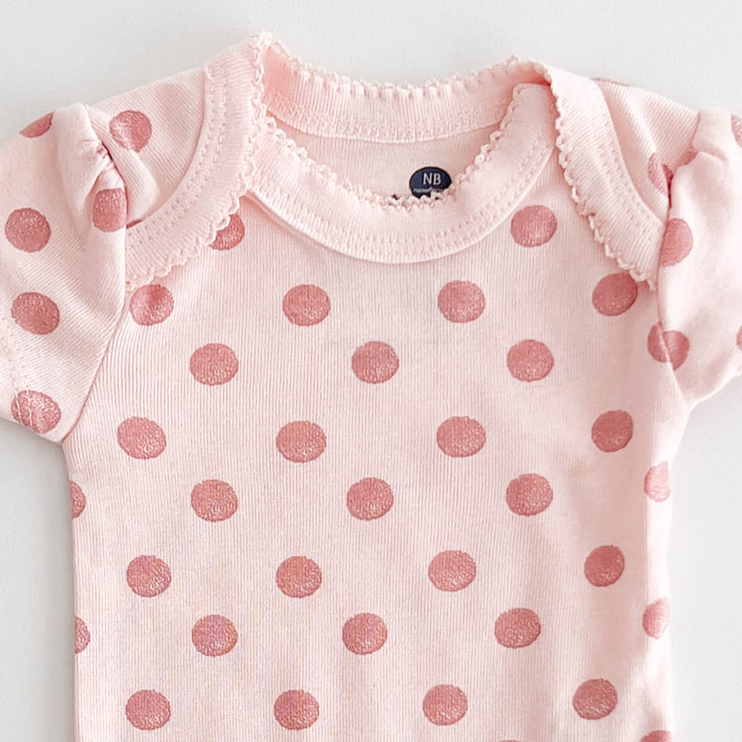 PEACH POLKA DOTTED ONESIE