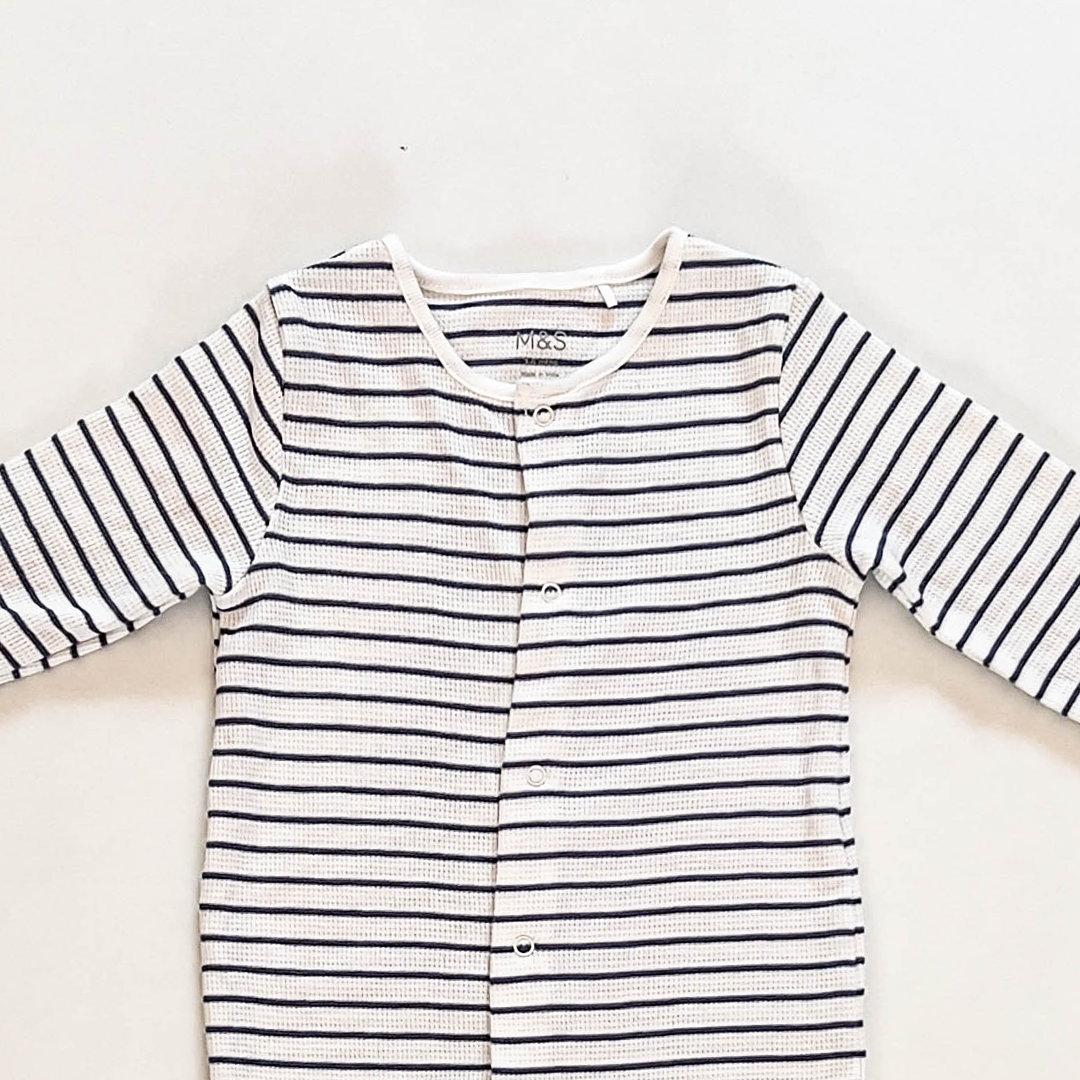 BLUE STRIPED KNITTED SLEEPSUIT