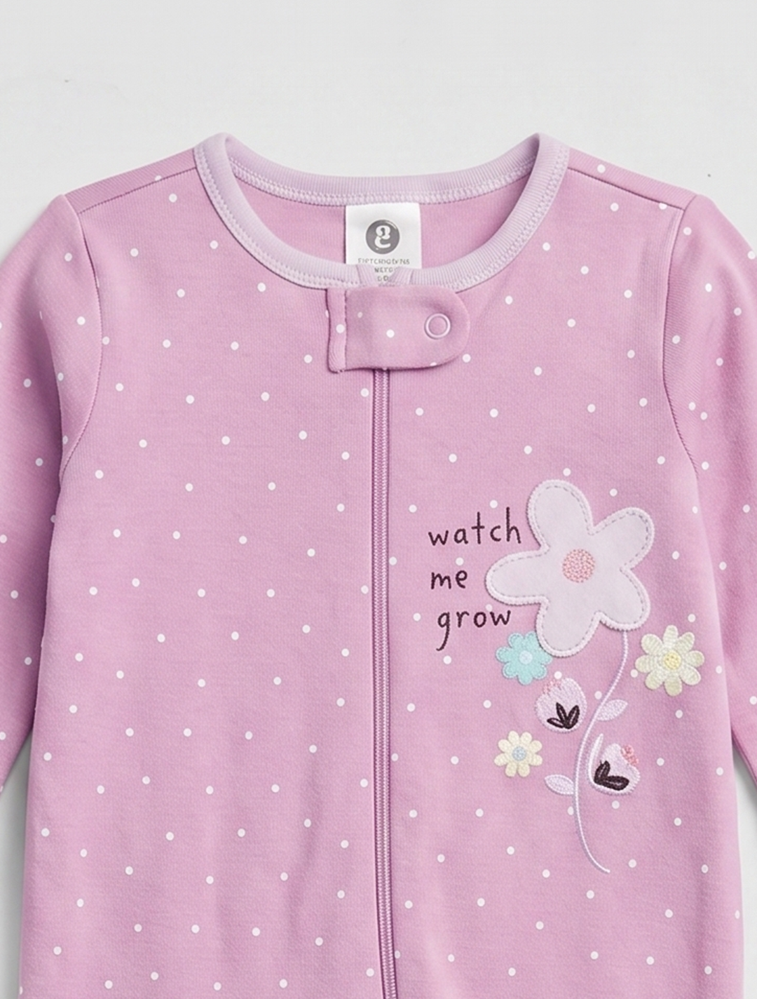 Lavender dotted zipper sleepsuit