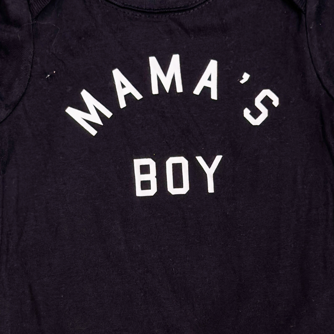 BLACK MAMAS BOY PRINTED ONESIE