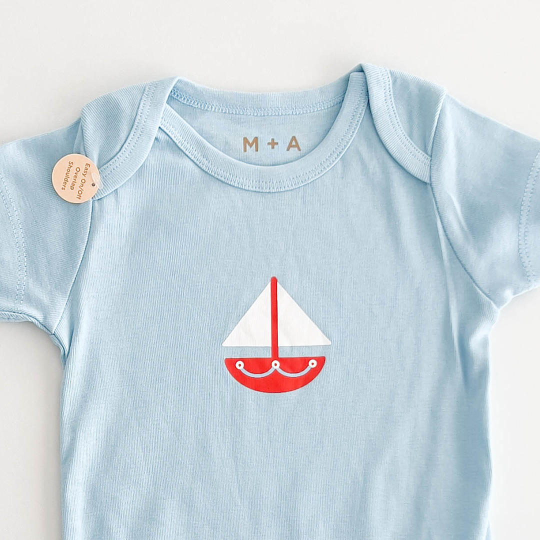 BLUE PRINTED COTTON ONESIE