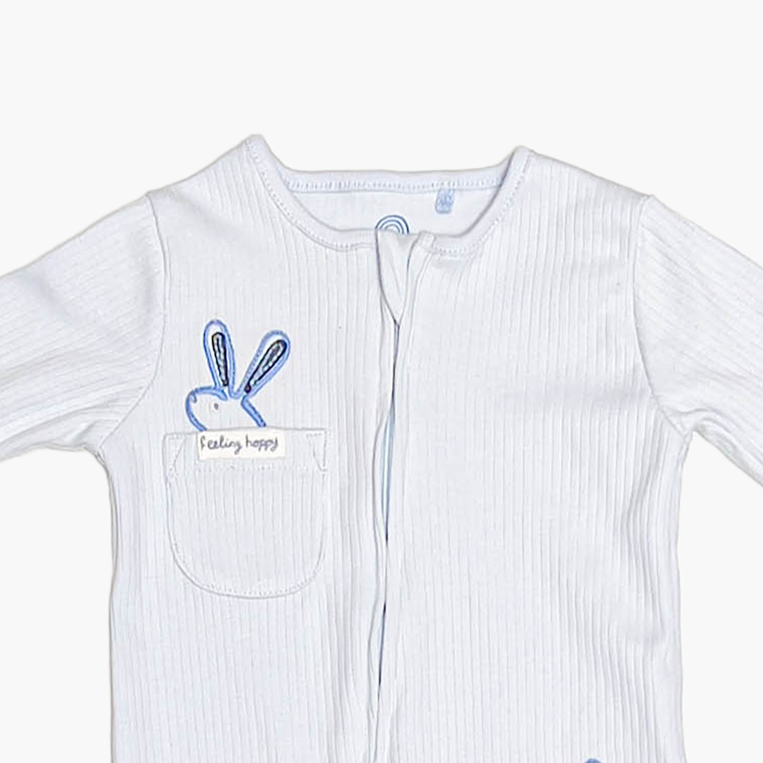 PREMIUM BLUE RIBBED BUNNY SLEEPSUIT