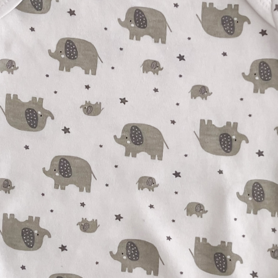 GREY ELEPHANT PRINT ONESIE