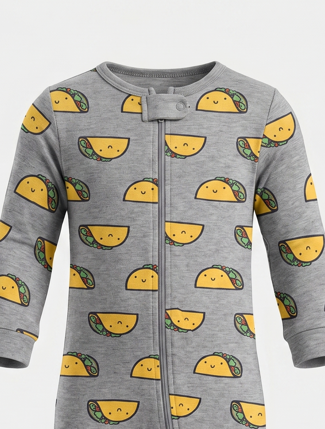 GREY PRINTED ZIPPER SLEEPSUITS