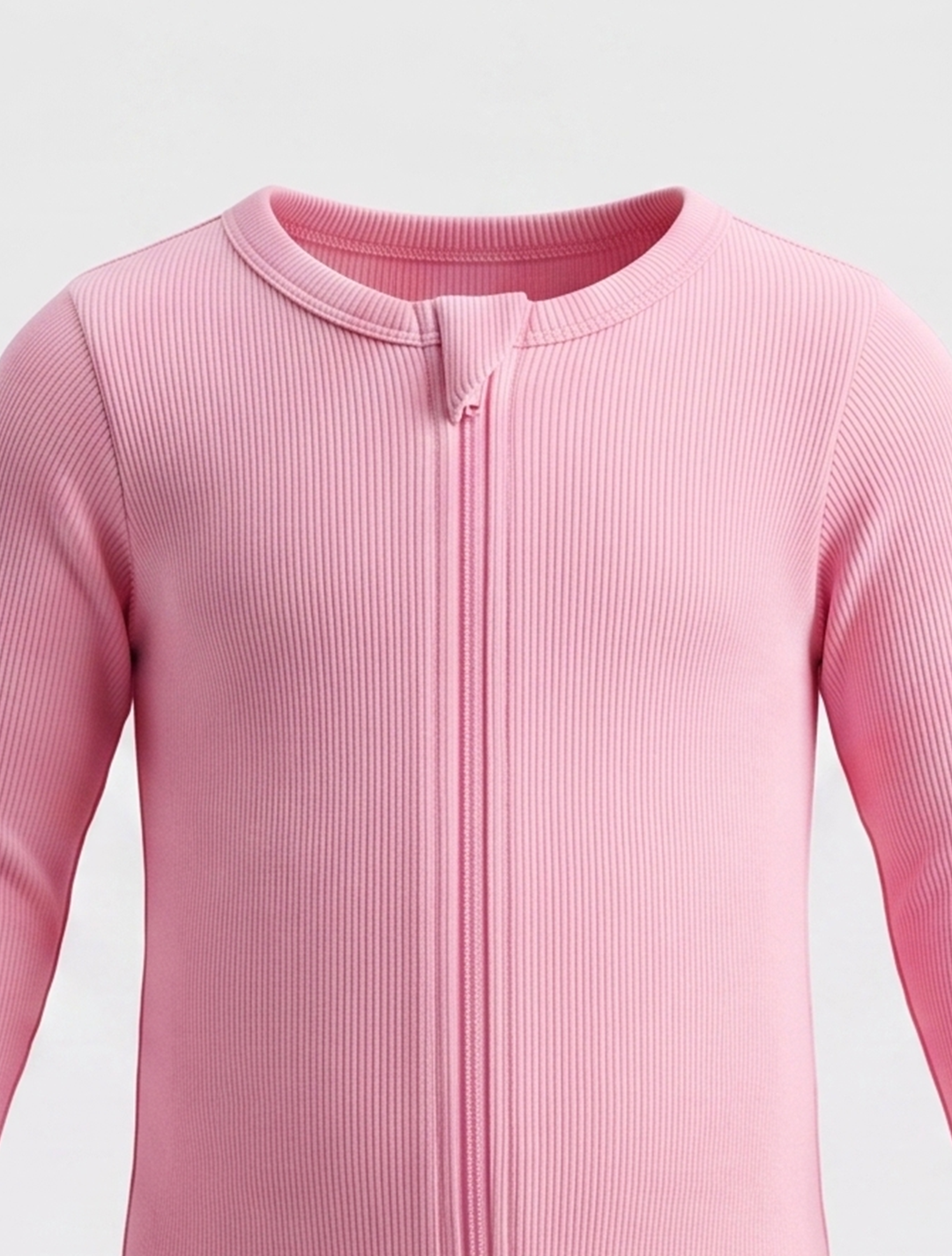 Baby pink ribbed zipper sleepsuit