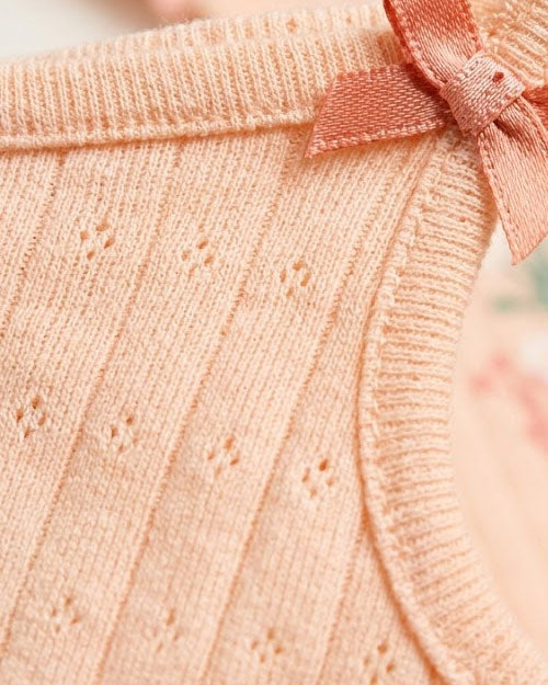 Peach pointelle kitty onesie